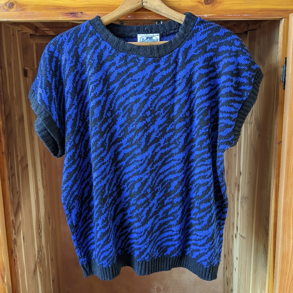 Vintage Blue Zebra Cap Sleeve Sweater Vest